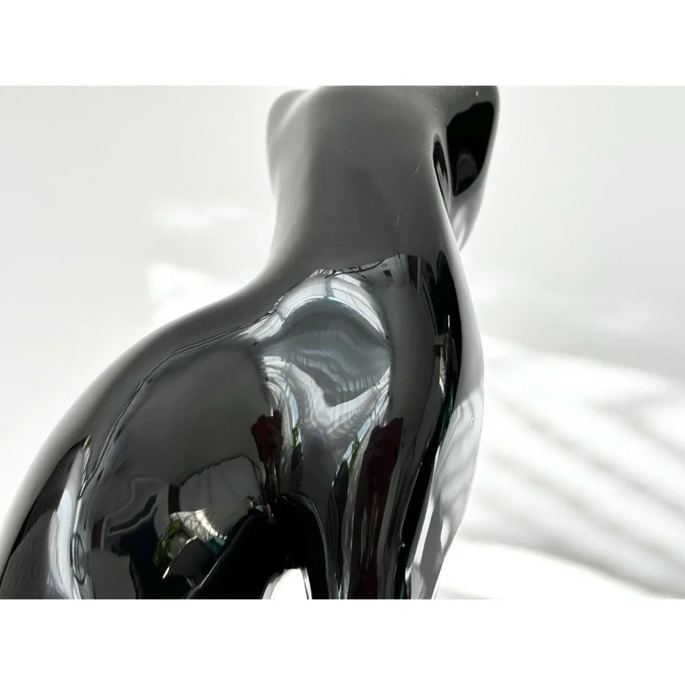 Midcentury Modern Black Ceramic Felt Bottom Vintage Tall Cat Statue - Picture 7 of 10